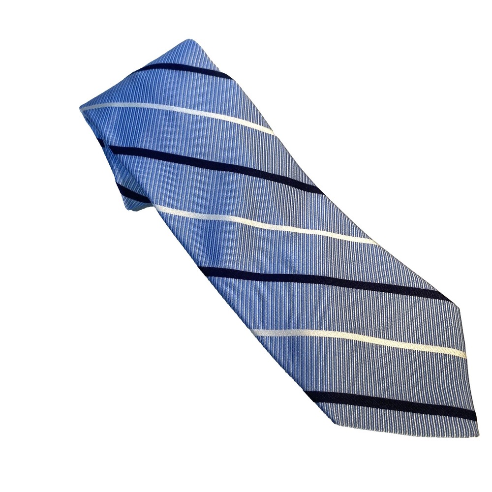 Tommy Hilfiger Silk‎ Tie Blue White Stripe Pattern Necktie 60" L, 3.5" W GUC